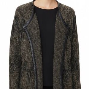 Eileen Fisher 1X Mohair Melange Leather Black Trim Angle Front Jacket $398